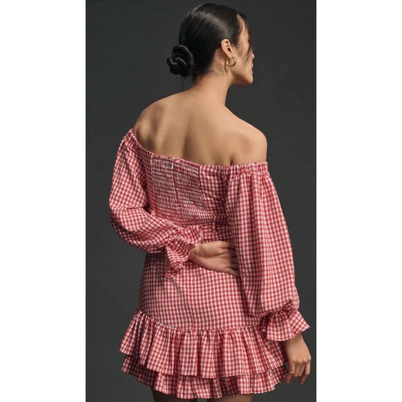 Anthropologie Maeve Mini Dress Red Off The Shoulder Ruffle Sexy Retro Size 6 NWT - Picture 3 of 13